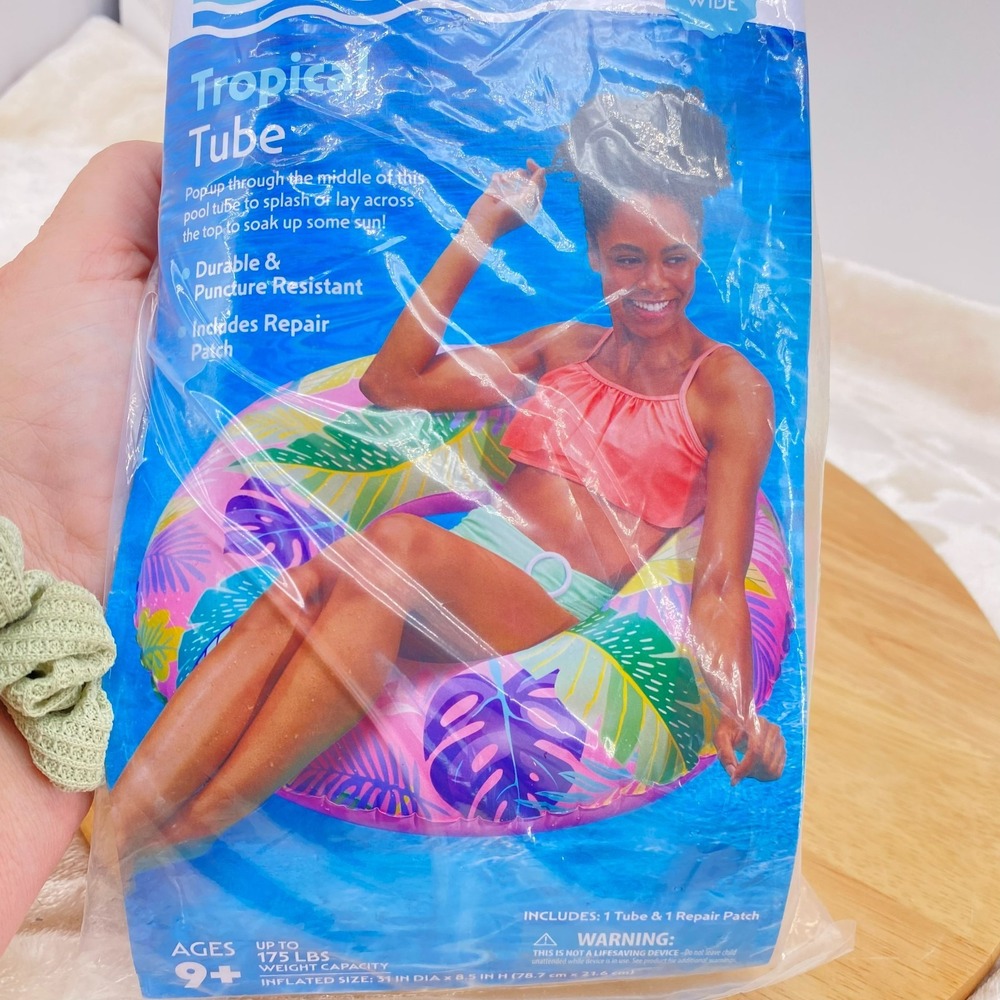 Bluescape Pink Tropical Inflatable Swim Tube Pool Float 31in Round Ring NEW